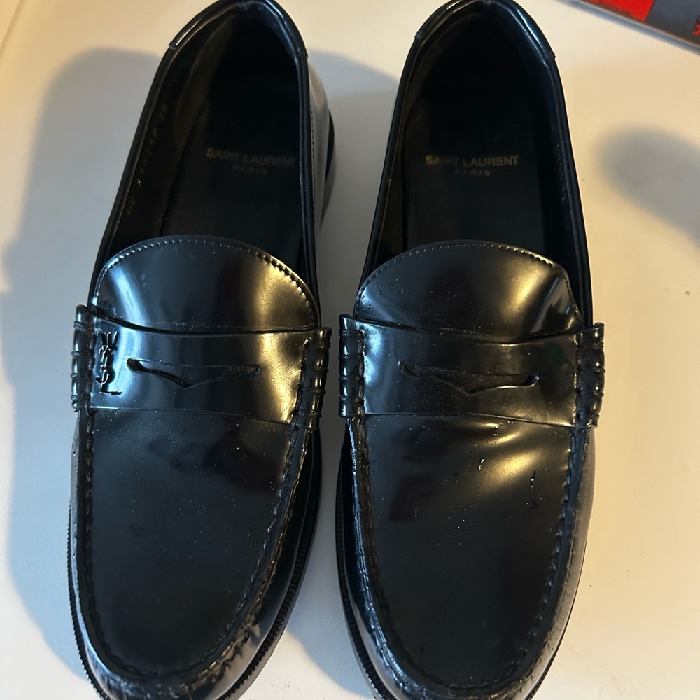 Saint Laurent Black Leather Loafers Slip-On Elegance
